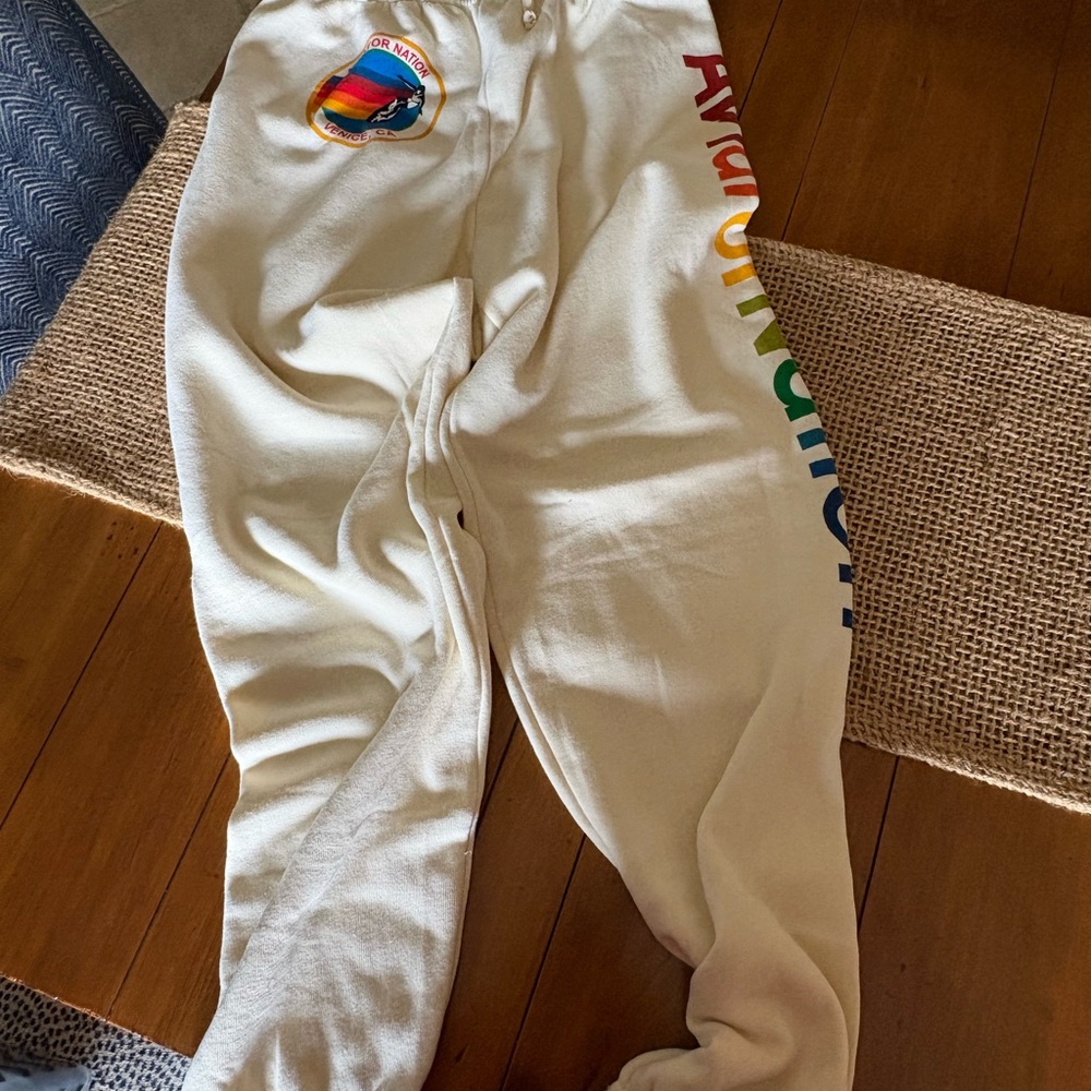 Aviator Nation Cream Rainbow Logo Sweatpants